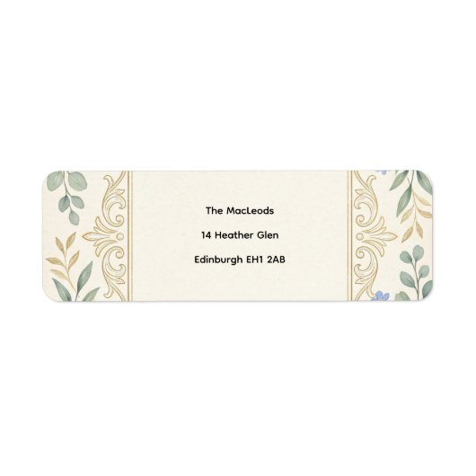 Étiquette d'adresse de mariage botanique bleu (Devant)
