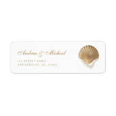 Étiquette d'adresse de mariage côtier Seashell or (Devant)