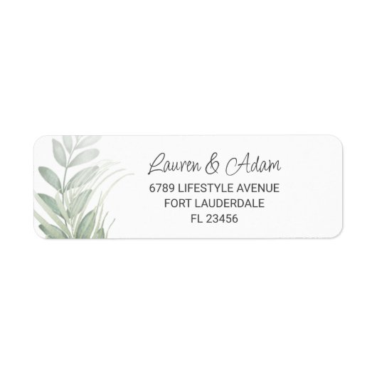 Étiquette d'adresse de mariage élégante avec verdu (Devant)