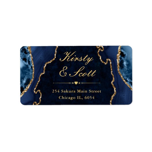 Étiquette d'adresse de mariage en agate pailletée (Devant)