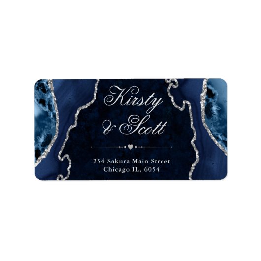 Étiquette d'adresse de mariage en agate pailletée (Devant)