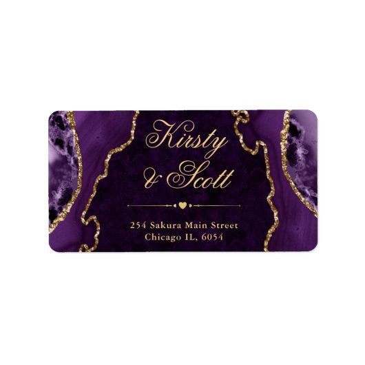 Étiquette d'adresse de mariage en agate pailletée  (Devant)