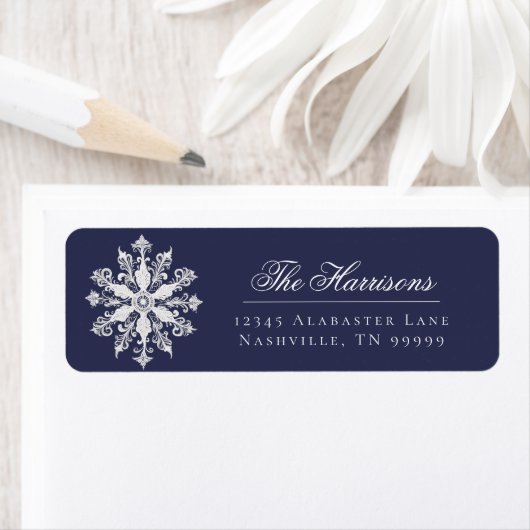 Étiquette d'adresse de mariage flocon de neige min (En situation)
