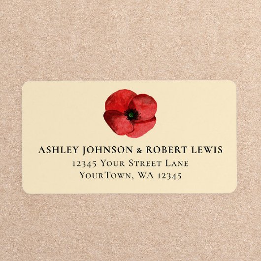 Étiquette d'adresse de mariage florale de coquelic