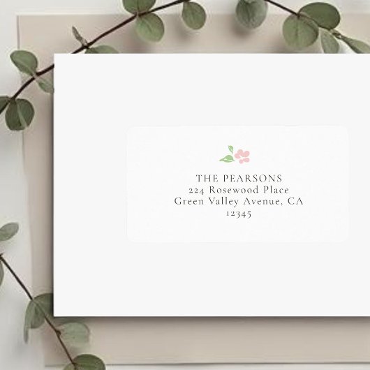 Étiquette d'adresse de mariage florale simple blan