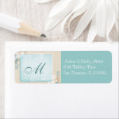Étiquette d'adresse de monogramme floral bleu sarc (En situation)