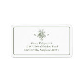 Étiquette d'adresse de monogramme floral vert saug (Devant)