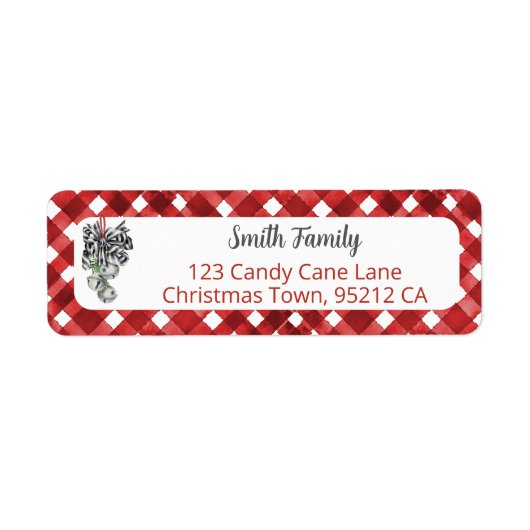 Étiquette d'adresse de Noël au Gingham Rouge Rusti (Devant)
