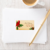 Étiquette d'adresse de Noël Cardinal Rouge & Pins (En situation)