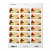 Étiquette d'adresse de Noël Cardinal Rouge & Pins (Feuille entière)