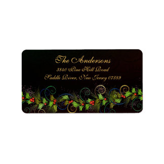 Étiquette d'adresse de Noël Holly Flourish