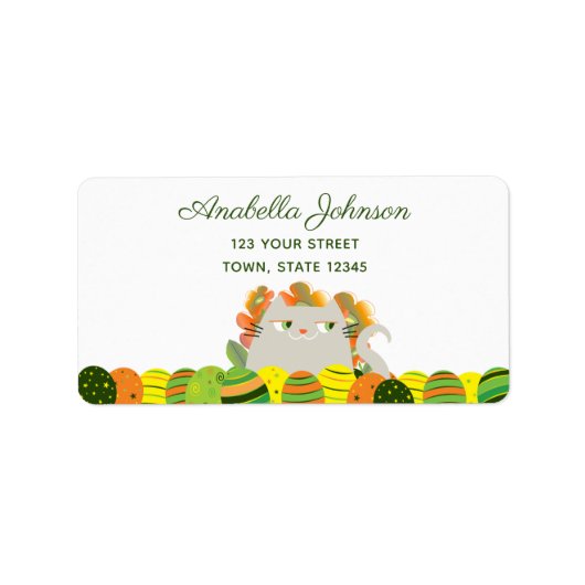 Étiquette d'adresse de Pâques Chat Mignon Œufs de (Devant)