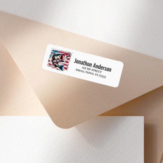Étiquette d'adresse de pêche avec drapeau américai
