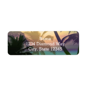 Étiquette d'adresse de plage de palmier tropical c