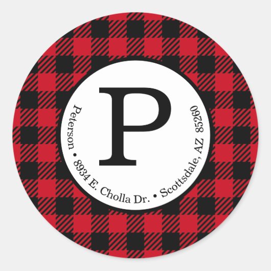 Étiquette d'adresse de retour à carreaux rouges bu (Devant)