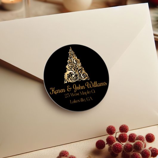 Étiquette d'adresse de retour Arbre de Noël Or