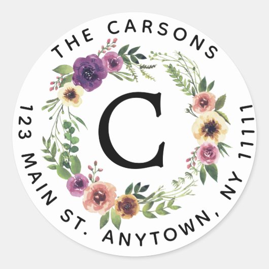 Étiquette d'adresse de retour arrondie du monogram (Devant)