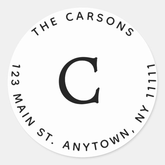 Étiquette d'adresse de retour arrondie monogramme (Devant)