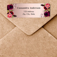 Étiquette d'adresse de retour avec fleurs bordeaux