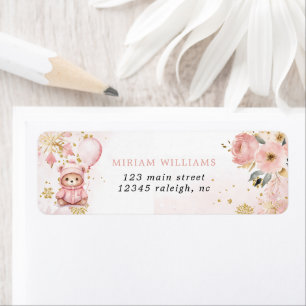 Étiquette d'adresse de retour Baby Shower Ours Flo