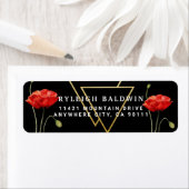 Étiquette d'adresse de retour Black Red Poppy (En situation)