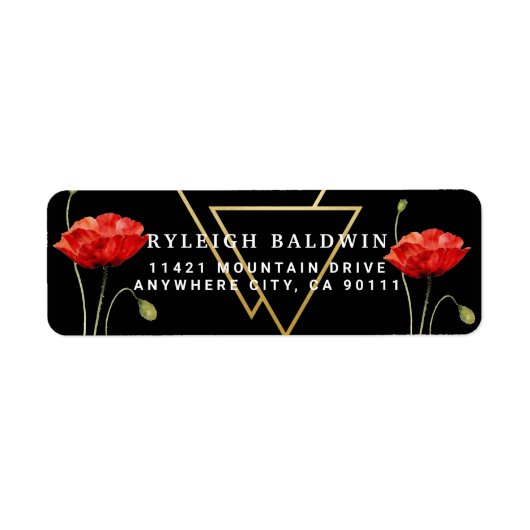 Étiquette d'adresse de retour Black Red Poppy (Devant)