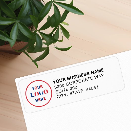 Étiquette d'adresse de retour blanche avec logo d'