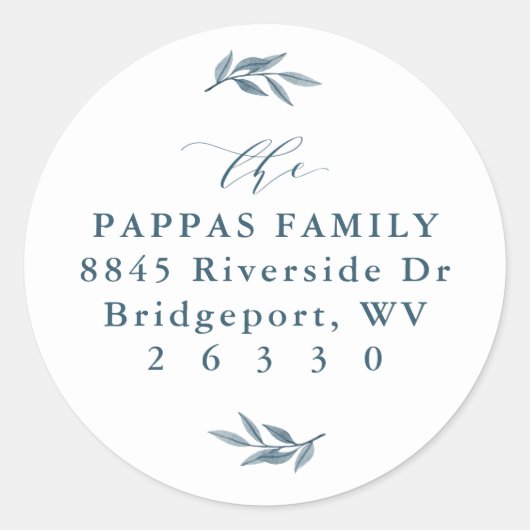 Étiquette d'adresse de retour bleu feuille aquarel (Devant)