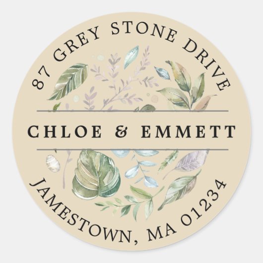 Étiquette d'adresse de retour botanique rustique (Devant)