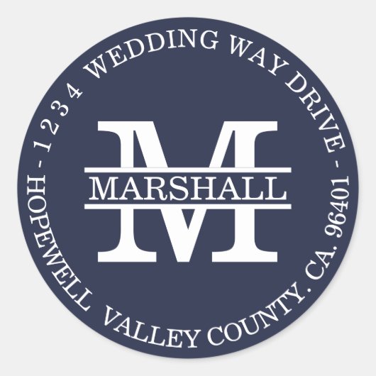 Étiquette d'adresse de retour circulaire bleu Mono (Devant)