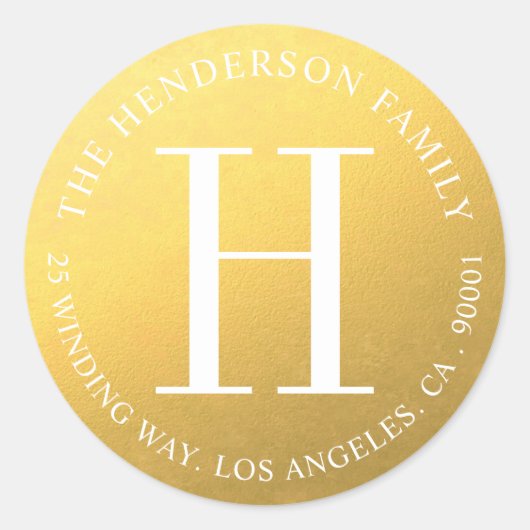 Étiquette d'adresse de retour circulaire or Monogr (Devant)