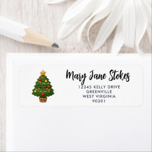 Étiquette d'adresse de retour d'arbre de Noël Fê
