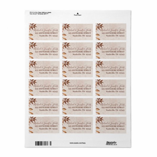 Étiquette d'adresse de retour de beauté d'automne (Feuille entière)