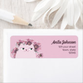 Étiquette d'adresse de retour de chat mignon rose (En situation)