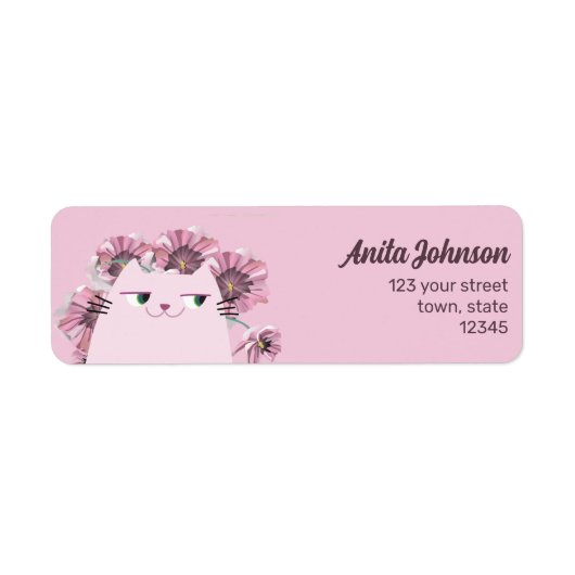 Étiquette d'adresse de retour de chat mignon rose (Devant)