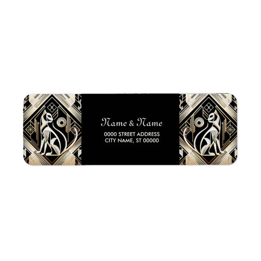 Étiquette d'adresse de retour de chat noir abstrai (Devant)