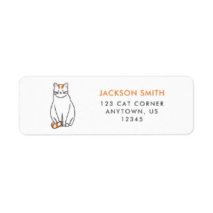 Étiquette d'adresse de retour de chat orange et bl