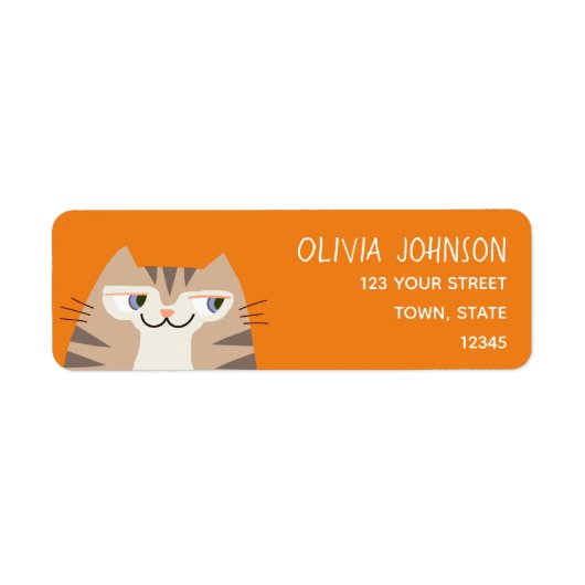 Étiquette d'adresse de retour de chat tigré nom mi (Devant)