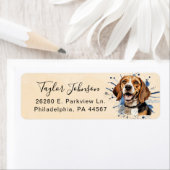 Étiquette d'adresse de retour de chien Beagle (En situation)
