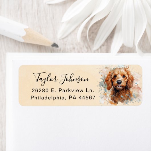 Étiquette d'adresse de retour de chien Cavapoo (En situation)