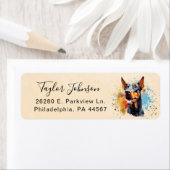 Étiquette d'adresse de retour de chien Doberman Pi (En situation)