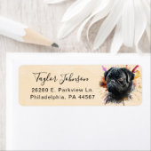 Étiquette d'adresse de retour de chien Pug (En situation)
