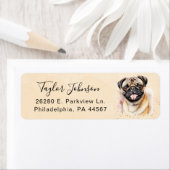 Étiquette d'adresse de retour de chien Pug (En situation)