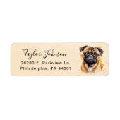 Étiquette d'adresse de retour de chien Pug (Devant)