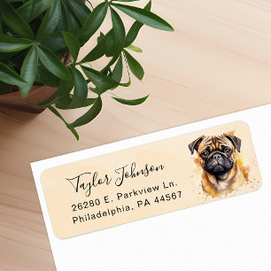 Étiquette d'adresse de retour de chien Pug