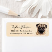 Étiquette d'adresse de retour de chien Pug (En situation)