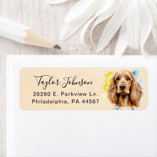 Étiquette d'adresse de retour de Cocker Spaniel (En situation)