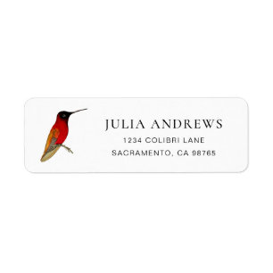 Étiquette d'adresse de retour de colibri