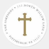 Étiquette d'adresse de retour de croix dorée éléga (Devant)