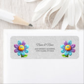 Étiquette d'adresse de retour de fleur violette bl (En situation)